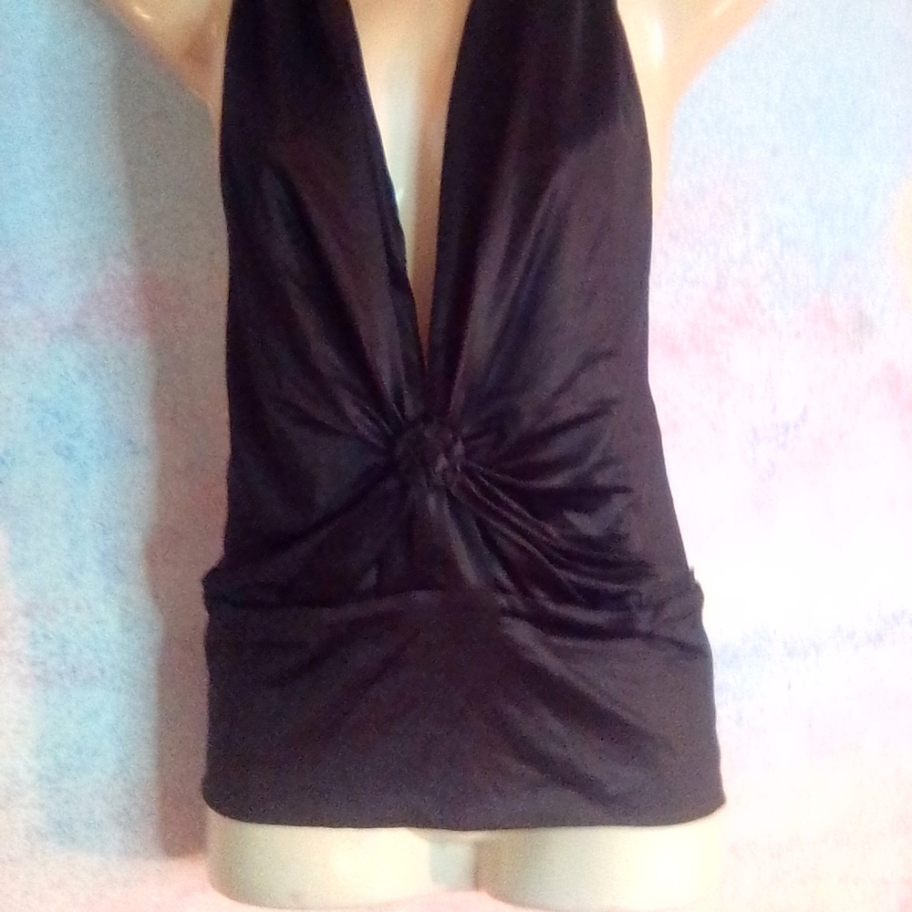 "Black Halo"  Med black Halter top. Silver designed back.